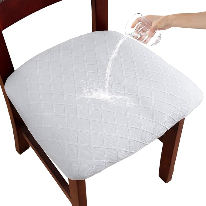 Waterproof Chair Seat Covers Set of 2 for Dining Room, Stretch Removable Washable Dining Chair Seat Slipcovers for Home, Restaurant, Banquet,Kitchen Chair Seat Cushion Protector(White, Small)