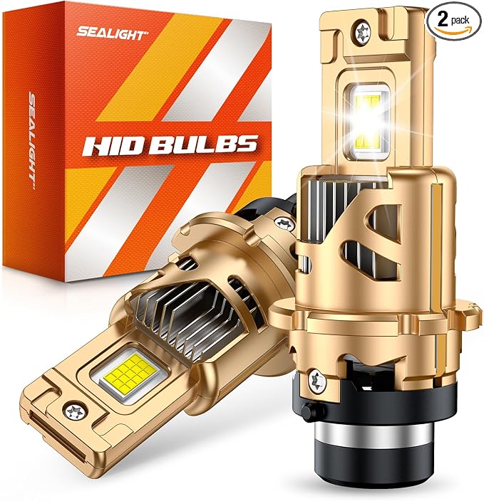 SEALIGHT D2S Bulbs, 45000 Lumens 6500K White Light Replacement 85122 66240 66040 66240CBI D2R Bulb, Plug and Play Cooling Fan Pack of 2