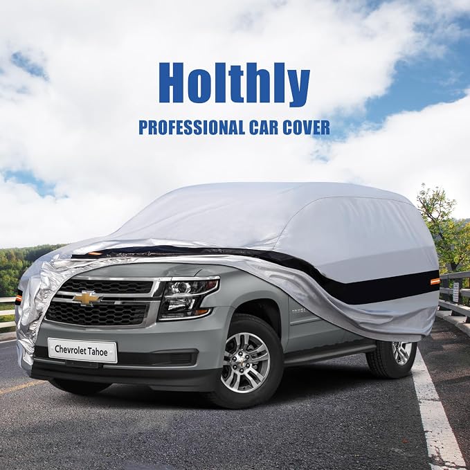 10 Layers SUV Car Cover Custom Fit for Chevrolet Chevy Tahoe (2007-2024) Waterproof All Weather for Automobiles, Outdoor Full Cover Rain Sun UV Protection.Silver
