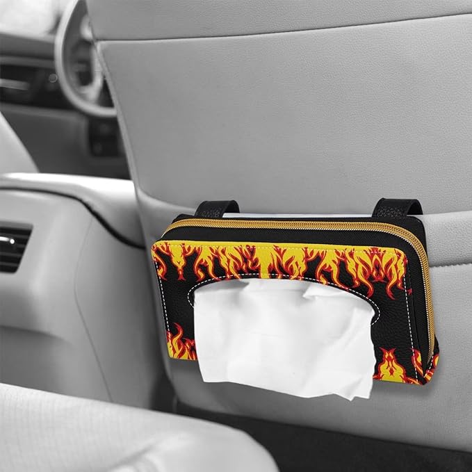 Flame Leather Tissue Holder Car Mask Holder Car Sun Visor Napkin Holder Luxury PU Leather Easy to Install Clean