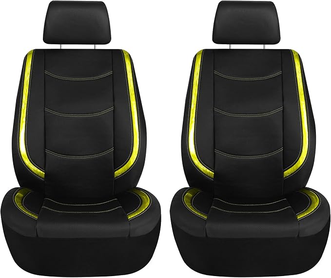 FH Group Full Set Faux Leather Car Seat Covers - Universal Fit, Low Back Front Seat Covers, Airbag Compatible, Split Bench Rear, Seat Cover for SUV, Sedan, Yellow