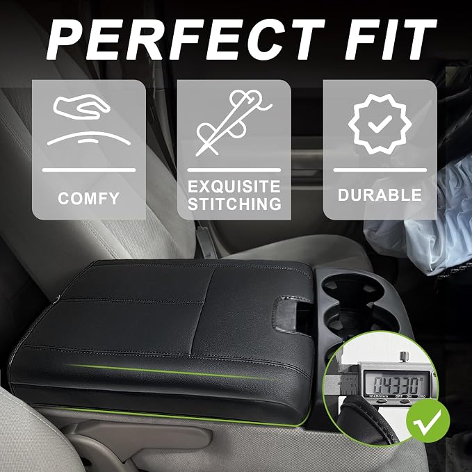 Muslogy Center Console Armrest Cover Fit for Chevy Silverado/Tahoe &GMC Sierra/Yukon/Suburban 2007-2013 Accessories, Comfort Armrest Pad Console Lid Cushion Vegan Leather Regular Thick(Jump Seat ONLY)