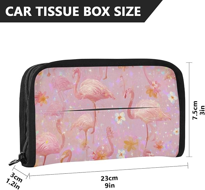 Car Tissue Holder Car Napkin Holder Car Tissue Box Dispenser Storage Case Sun Visor Mask Holder with Adjustable Straps Reusable Refillable Pink Gradient Flamingo and Petals