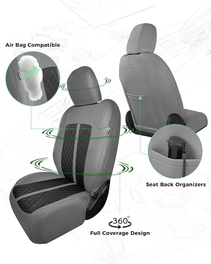 for Jeep Wrangler Seat Covers 4Door JL 2018 2019 2020 2021 2022 2023 2024 2025 2026, Custom Fit Car Seat Cover Full Set, Luxury Waterproof Leather Protectors, Gray Black, with Rear Cup Holder