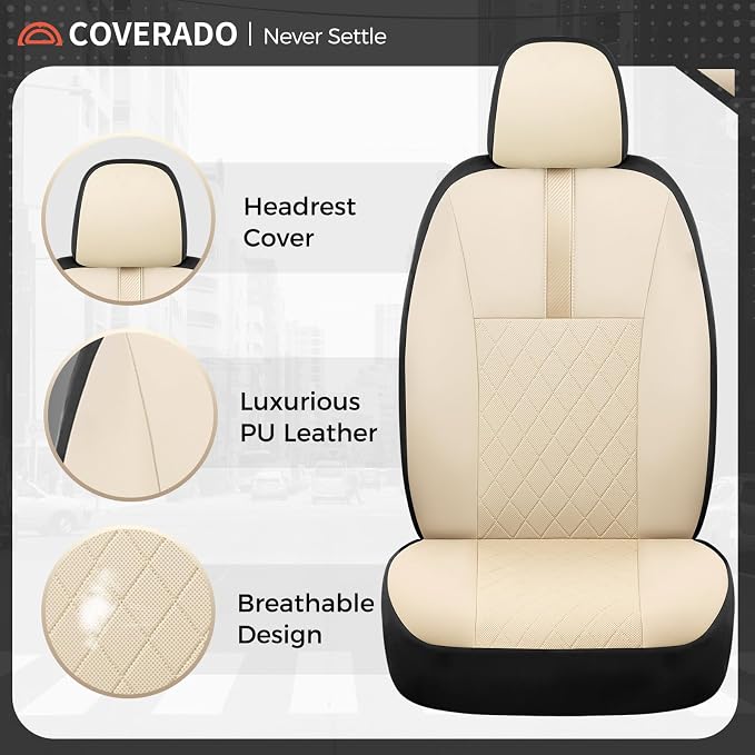 Coverado Car Seat Covers Full Set, Automotive Front and Rear Seat Covers with Backrest, Nappa Leather Car Seat Protectors Waterproof, Universal for Most Vehicles