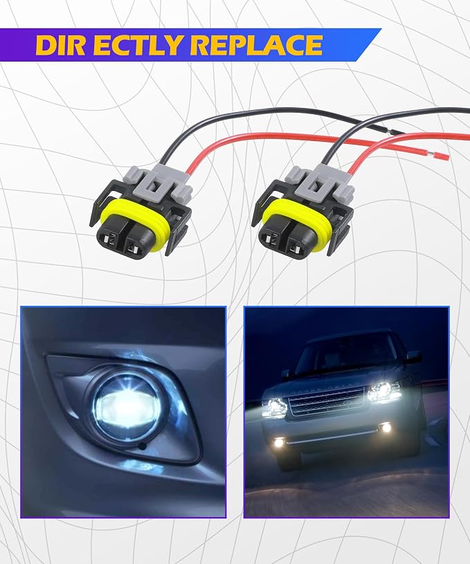 SCUARI Car Fog Light Wiring Harness Kit,Car Accessories,H8/ H9/ H11 Fog Light Harness Connector,Waterproof Pigtail Adapter Plug,Used to Stabilize The Headlight to Turn Fog Lights (4PCS)
