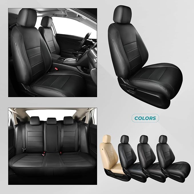 Seat Covers for Honda Civic Sedan 4DR Sedan EX 2022-2024 & Sport, Hybrid Sport 2025-2026, Faux Leather Car Seats Cover Full Set Waterproof, Black (60/40 Split Seatback-with Rear Armrest)