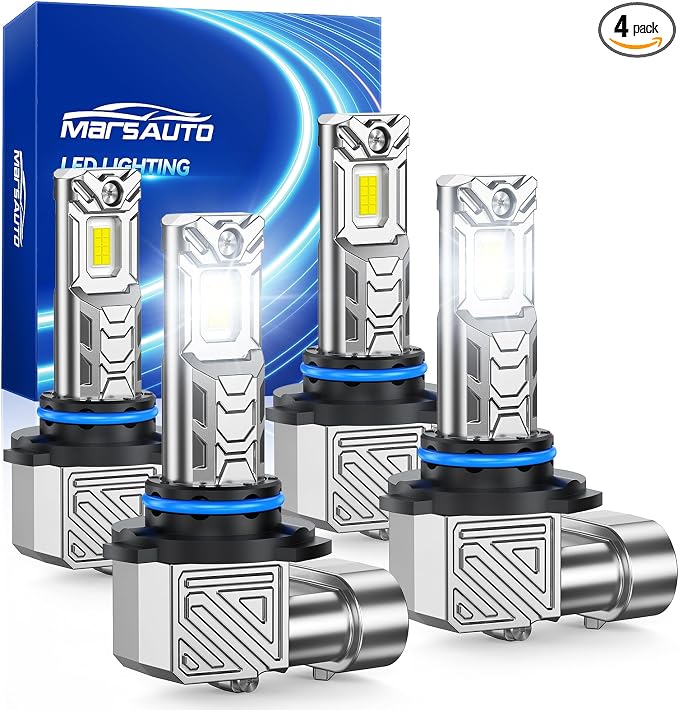 Marsauto 9005 9006 LED Bulbs Combo, 60,000LM 9005 9006 combo led Kit 6500K Cool White, 500%+ Brighter HB3 HB4 Fog Light, Fanless IP68 Plug and Play, Pack of 4