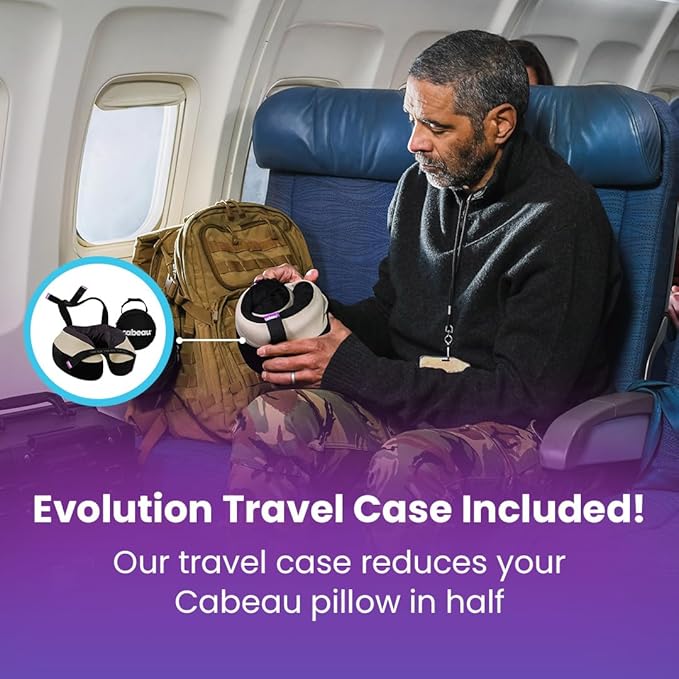 Cabeau Travel Neck Pillow for Airplanes The Neck's Evolution, TNE S3 Supportive Memory Foam Design for Long Haul Flights Attachable Seat Straps and 360 Support (Paris Lavender)