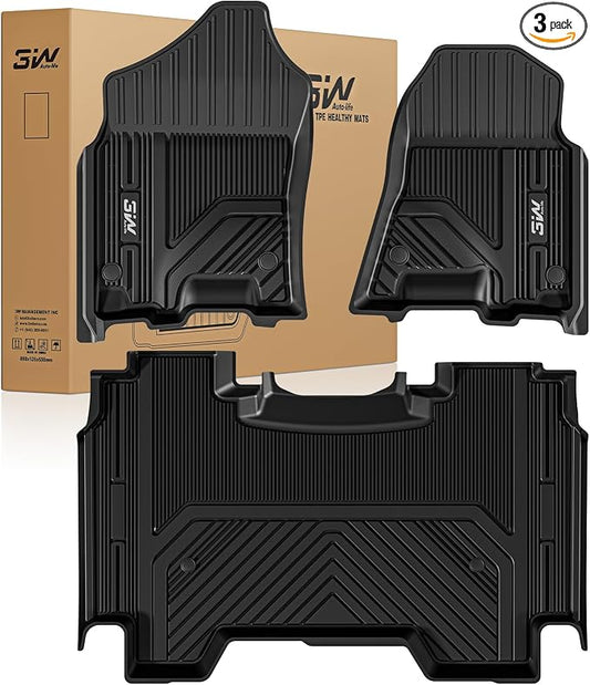 3W Floor Mats Fit for 2019-2024 Dodge Ram 1500 Crew Cab New Body (NOT Classic Models) Without Storage, TPE All Weather Custom Fit Floor Liner for Ram 1500, 1st and 2nd Row Full Set Car Mats
