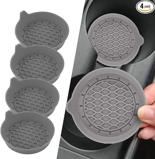 4PCS Car Cup Holder Coasters, Silicone Non-Slip Vehicle Cup Recessed Mats, Sift-Proof Automotive Interior Drink Insert Decor Accessories, Universal for SUV, Sedan, Truck (Gray)