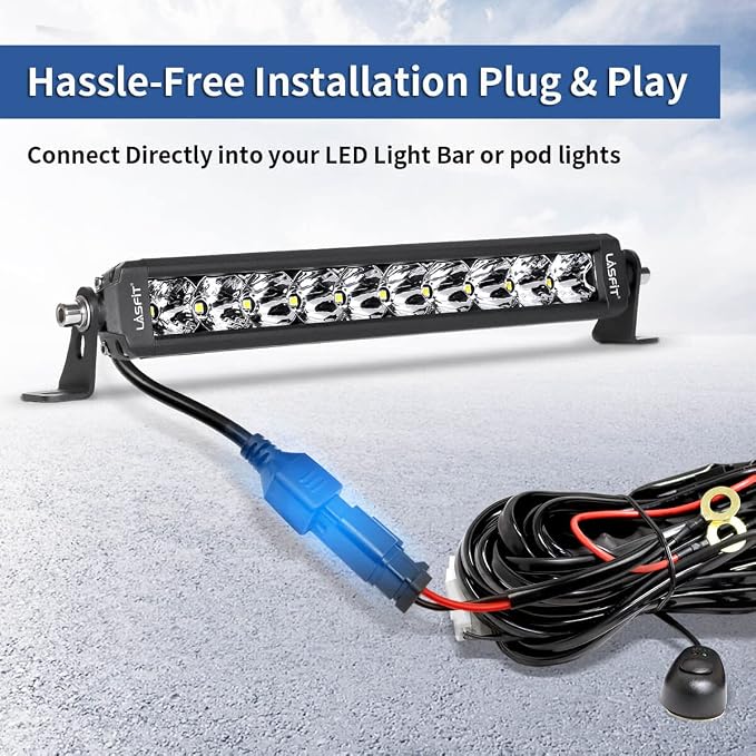 LASFIT 10ft Wiring Harness Kit Led Light Bar 12AWG Heavy Duty 12V On Off Switch Power Relay Blade Fuse for Led Light Bar Pods