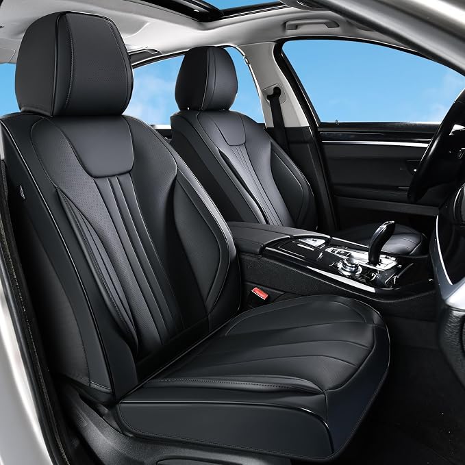Huidasource Front Car Seat Covers, Luxury Waterproof Faux Leather, Universal Fit for Most Cars, SUVs & Trucks, Airbag Compatible, Easy to Install, Stain & Scratch Resistant, Black
