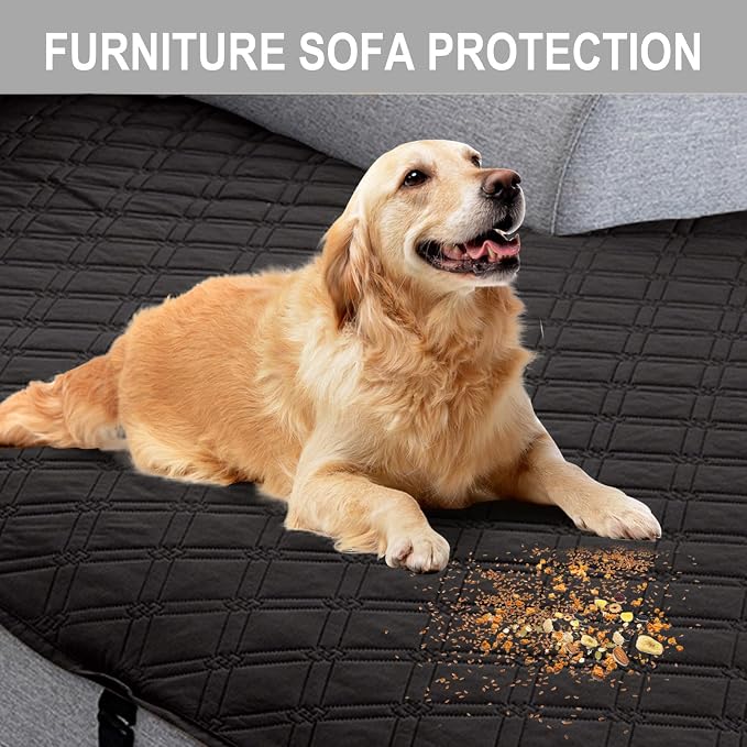 Genina L Shape Couch Cover, Sectional Couch Chaise Covers, Waterproof Washable Sofa Covers for Right L Shape Chaise Lounge, Anti-Slip Sofa Slipcovers for Dogs Cats Pet Friendly (Black)