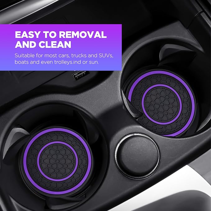 2 PCS Car Cup Holder Coaster,Car Coasters Cup Mats,2.75 Inch Universal Car Cup Coasters,Non-Slip Anti Dust Mats Cup Holder Insert Coaster, Suitable for Most Car Interior (Purple)