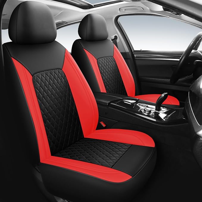 HChengkikz Faux Leather Front Car Seat Covers, 2 Pack Seat Protectors | Easy to Install Auto Interior Accessories Universal Fit for Sedans, SUVs, Trucks, Vans