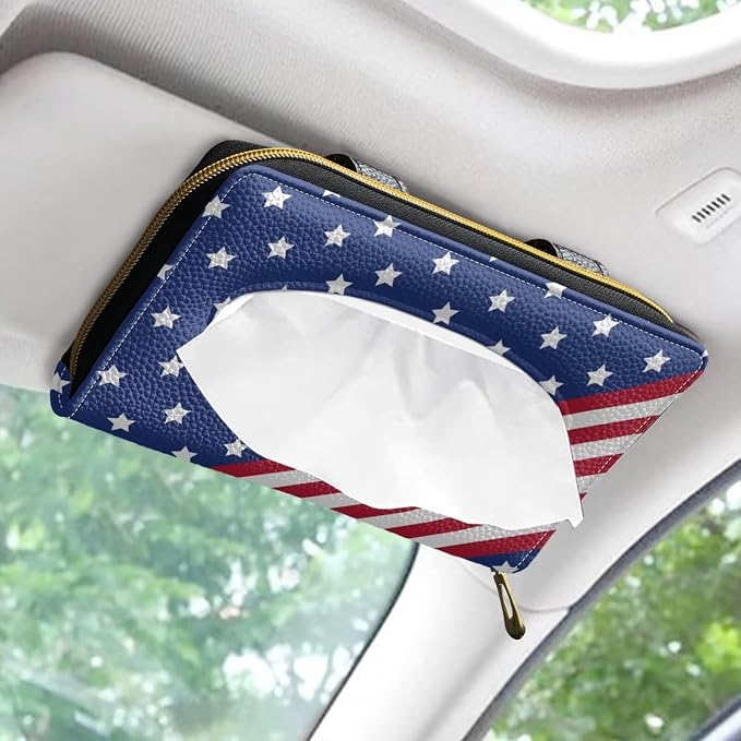 Flag Pattern Leather Car Tissue Holder for Car Sun Visor and Back Seat PU Leather Car Visor Accessories Automotive Visor Tissue Holder