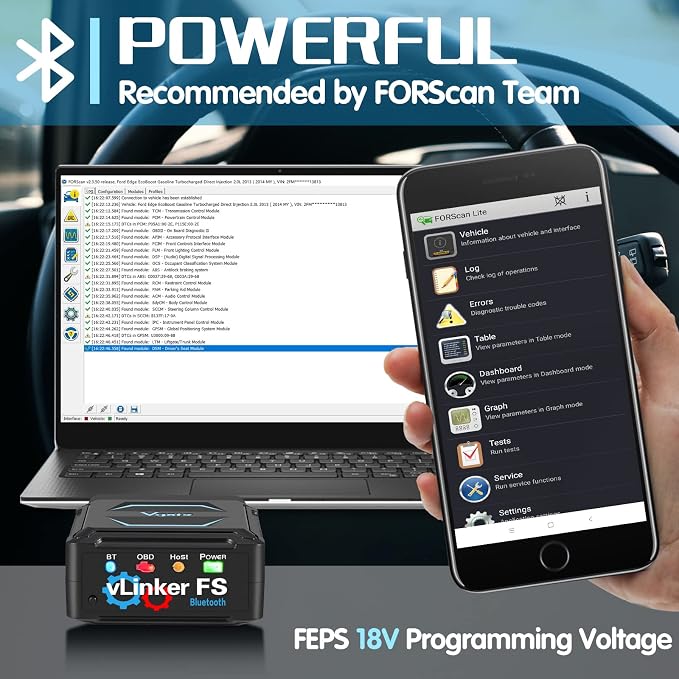 Vgate vLinker FS Bluetooth OBD2 Diagnostic Scan Tool, OBDII Car Code Reader for iOS, Android & Windows | OBDII Car Code Reader, iOS Compatible, Android Compatible, Windows Compatible