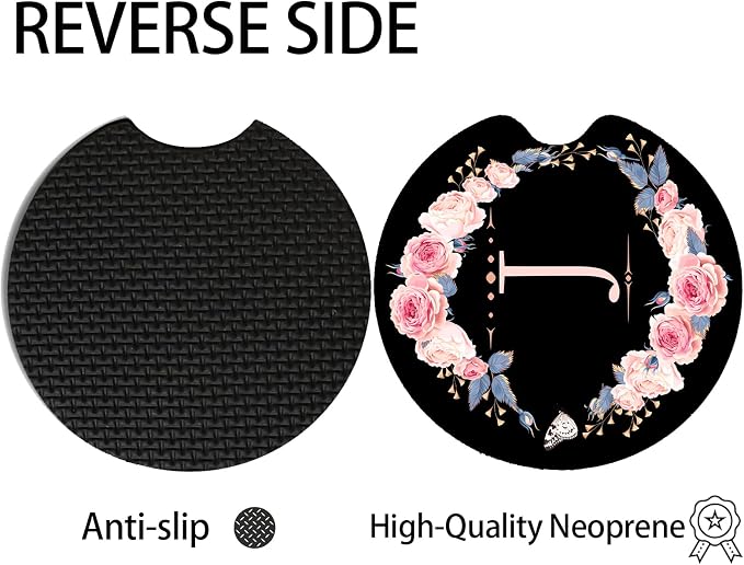 2pcs Letter J Car Coasters,Absorbent Universal neoprener Cup Holder Coasters with a Finger Notch,Car Accessories for Women&Man Interior，2.75"