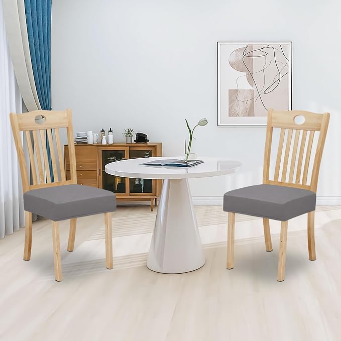 Easy-Going 100% Waterproof Seat Covers for Dining Room Chairs Set of 2, Stretch Chair Seat Slipcovers Protector Removable and Washable Kitchen Dining Chair Covers, Light Gray