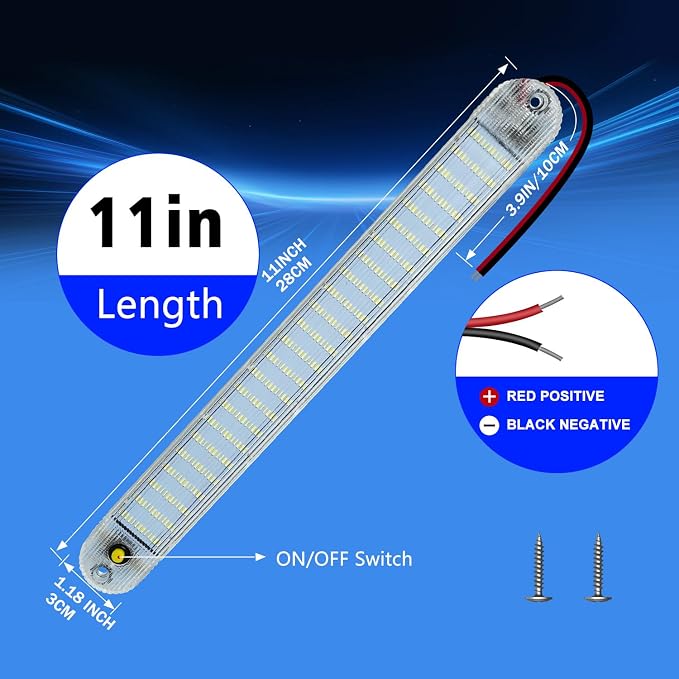 12V Led Interior Light Bar with ON/Off Switch 6500K White 11Inch, 4 Packs | 72Led 12V 24V for Enclosed Cargo Trailer RV Van Truck Lorry Camper Caravan Motorhome