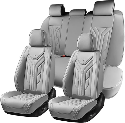 Coverado Car Seat Covers Full Set, Automotive Seat Covers Car Seat Protector Car Seat Cushion, Waterproof Leather Seat Covers for Cars, Universal Fit for Most Sedans SUV Pick-up Truck((Grey)