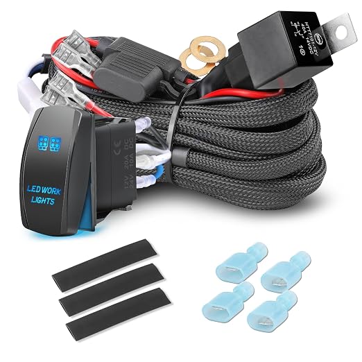 Wiring Harness 2 Lead, Rfroad Lighting 12V Fog Lights Wiring Harness Kit for LED Light Bar Work Lights Driving Lights 40A Relay Fuse On/Off Rocker Switch Nylon Wire Harness for Truck UTV ATV Boat
