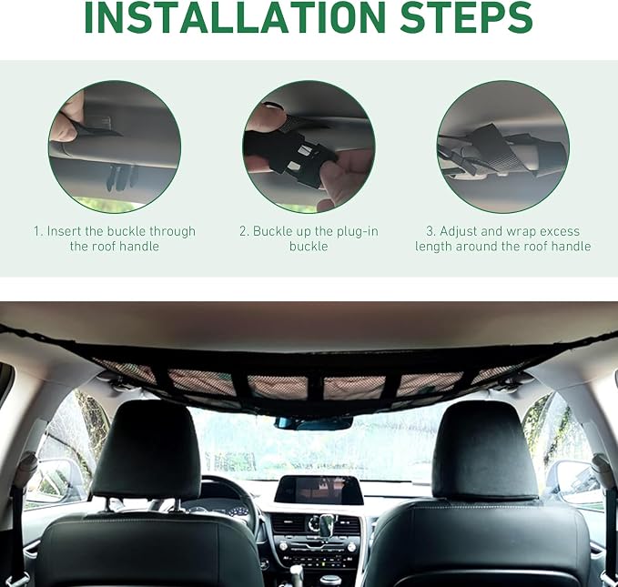 Car Ceiling Cargo Net, Double Layer Roof Storage Net with Pockets, 31.5" x 21.6" Camping Ceiling Storage Organizer, Fit for Sedans SUVs ravel Road Trips,Van Life Essentials (Black)