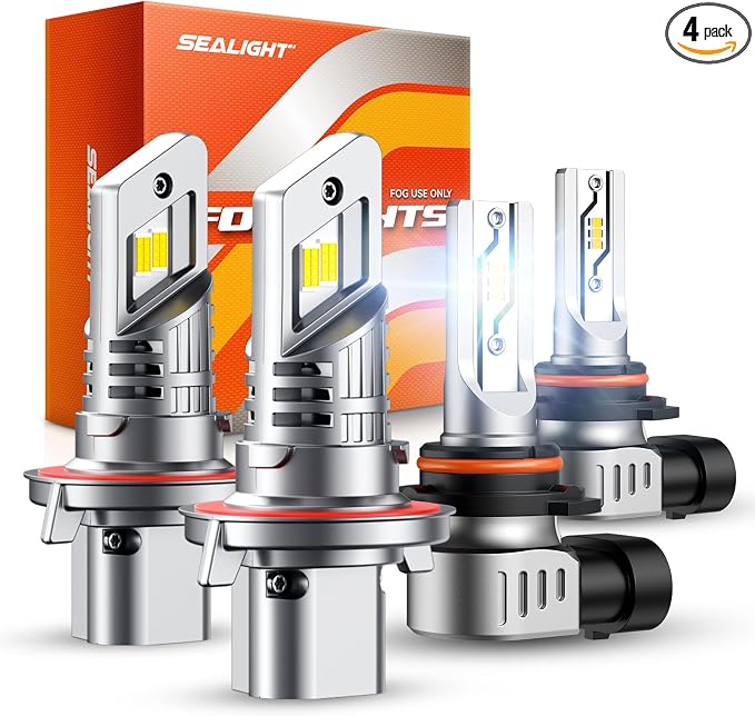 SEALIGHT H13 H10 LED Bulbs Combo, 42000LM 6500K Plug & Play, 1:1 Mini Fan Cooling IP68 – 4 PACK