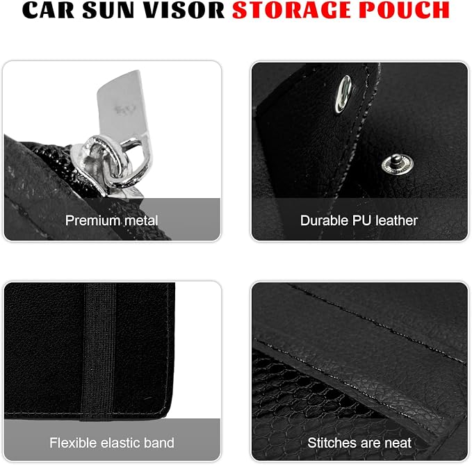Car Sun Visor Organizer, Multifunctional Auto Visor Storage Bag with Net Pocket & Eyeglass Clamp, Waterproof Multi-Pocket Storage Pouch Ticket Organizer for Car Sun Visors (Black)