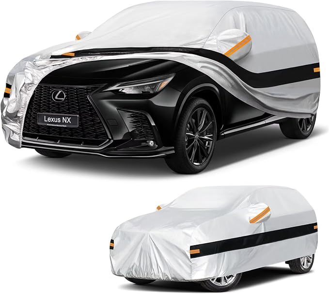 10 Layers SUV Car Cover Custom Fit for Lexus NX (2014-2026) NX250, NX300, NX350, Waterproof All Weather for Automobiles, Outdoor Full Cover Sun Dust Rain Protection with Cotton. Silver