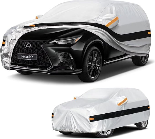 10 Layers SUV Car Cover Custom Fit for Lexus NX (2014-2026) NX250, NX300, NX350, Waterproof All Weather for Automobiles, Outdoor Full Cover Sun Dust Rain Protection with Cotton. Silver
