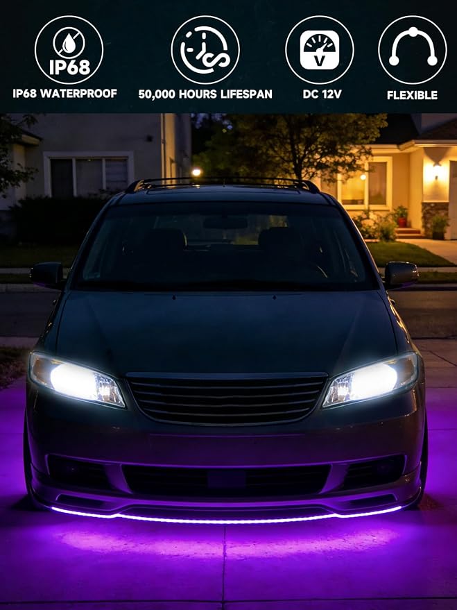 Car LED Strip Lights IP68 Waterproof Cuttable 24inch Pink 4 Pcs | 12V Footwell & Underbody Lights, 5050 SMD Beads, Interior & Exterior Light, Fits SUVs, Trucks, Motorcycles, Boats, Golf Carts