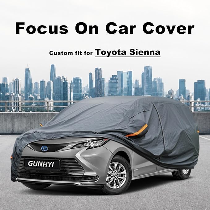 GUNHYI Premium Car Cover Custom Fit Toyota Sienna (1997-2026), 16 Layers Heavy Duty Car Cover Waterproof All Weather with Zipper Door for Sun Rain Snow Dust Uv Protection