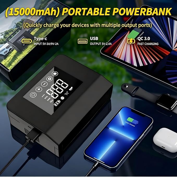 Eleacc Portable Jump Starter with Air Compressor, 4000A 12V Car Battery Jump Starter(All Gas/8.0L Diesel), Jump Box with 150PSI Auto-Shutoff Tire Inflator, 15000mAh Power Bank, LED&Type-C Fast Charge