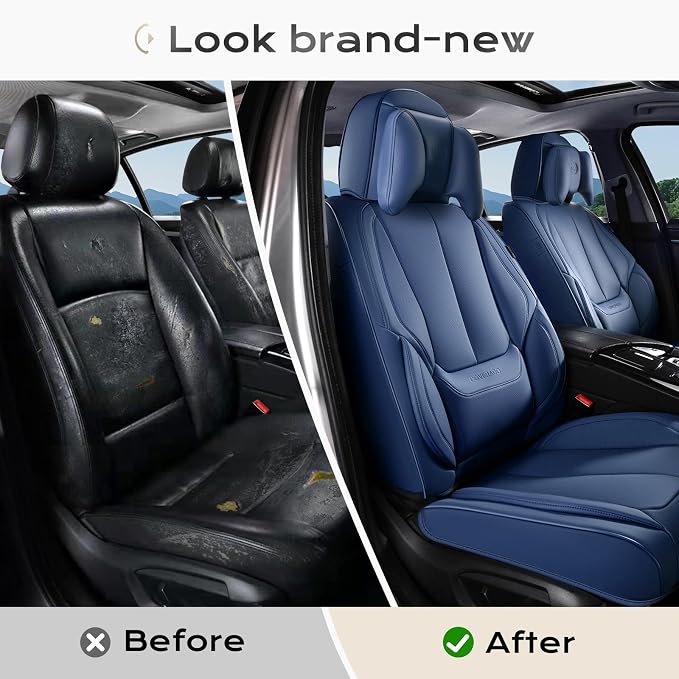 Coverado Car Seat Covers, Seat Covers for Cars, Waterproof Leather Auto Seat Protectors, Leather Car Seat Cushion, Car Interiors Accessories Universal Fit for Most Cars