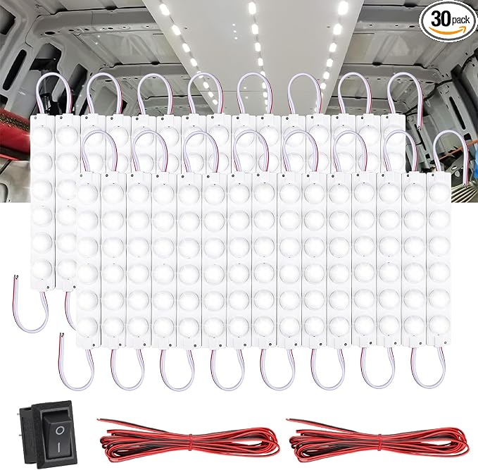 Linkstyle 12V 180 LEDs Car Interior Light Bar, 12V LED Light Strip LED Module Lighting Ceiling Dome Lamp for Car Truck Van RV Caravans Trailer Boat Christmas Decor, 30 Modules