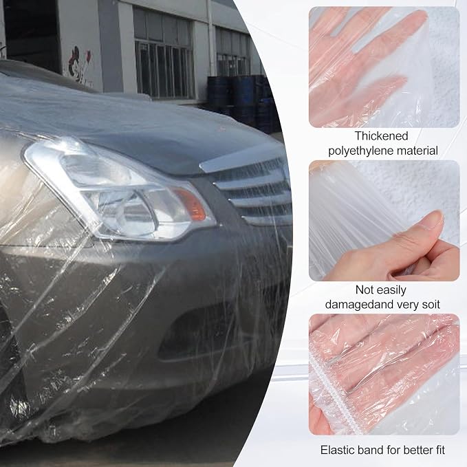 3 Pack Universal Plastic Car Cover, 12. 5 x 21. 7 ft Disposable Clear Waterproof Full Exterior Cover with Elastic Band for Automobiles Sedan Outdoor Snow Rain Weather