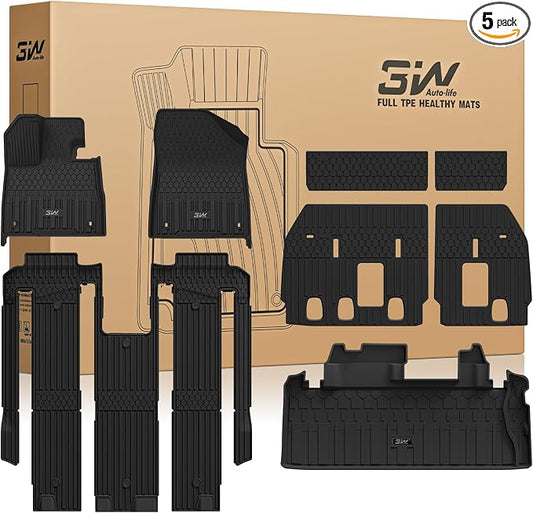 3W Floor Mats & Cargo Liner & Backrest Mats Fit Toyota Sienna 2024-2026 (Only for Platinum Version with Refrigerator) TPE Custom Fit Floor Liner and Trunk Mat for Sienna 7 Seat (w/o Spare tire)