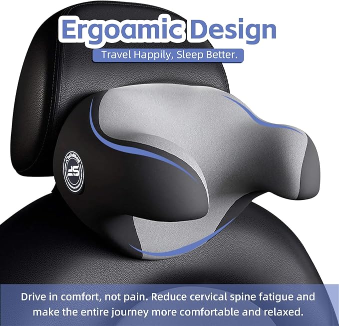 Really Useful Car Headrest Pillow, Headrest Cushion with Adjustable Strap | Ergonomic Design Car Nap Headrest - 100% Memory Foam & Breathable Removable Cover, Softness Road Trip Car Pillow(Gray, 1PC)