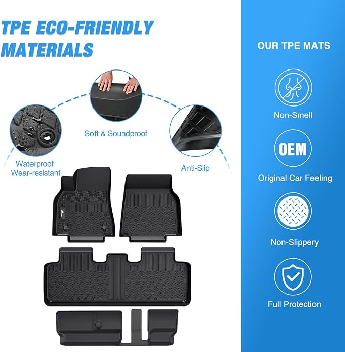 Nilight TPE Floor Mats for Tesla Model Y 7 Seater 2020 2021 2022 2023 2024 2025 All Weather Custom Fit Heavy Duty Floor Liners