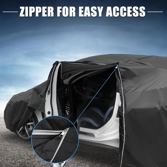 X AUTOHAUX Car Cover for Toyota RAV4 2012-2022 210D-PU Outdoor Full Car Cover All Weather with Door Zipper for Waterproof Windproof Sun Rain Snow Protection
