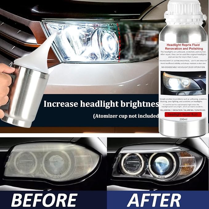 VCTSELITY 200ML Headlight Restoration Liquid, Car Headlight Polishing Repair Fluid, Headlight Polish Restoration Kit Refill Bottle to Remove Yellowing/Scratch/Haze/Oxidation/Vague