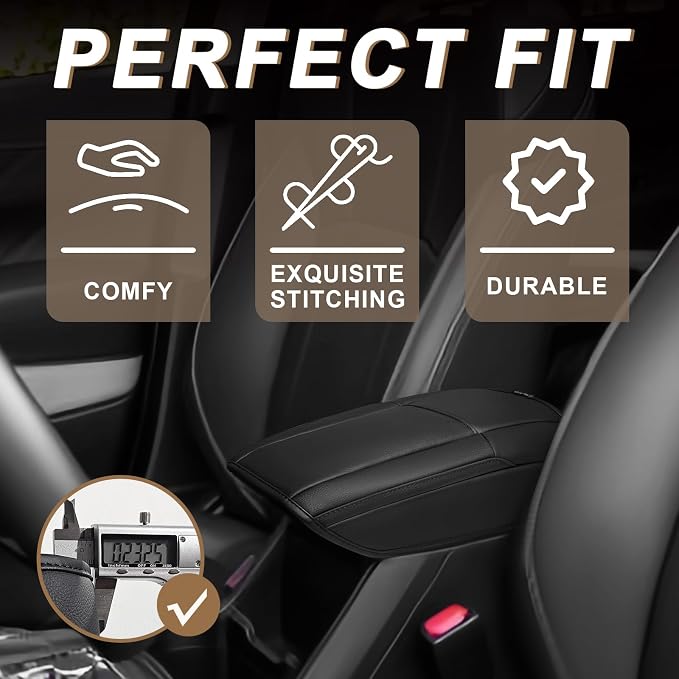 Muslogy Center Console Armrest Cover Fit for Subaru Forester 2019-2024 Accessories, Comfort Armrest Pad Console Lid Cushion Vegan Leather Regular Thick