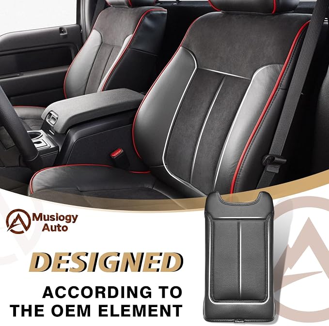 Muslogy Center Console Armrest Cover Fit for Ford F-150 F150 2009-2014 Accessories, Comfort Armrest Pad Console Lid Cushion Vegan Leather Regular Thick(Bucket Seat ONLY)