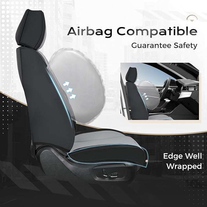 Coverado Car Seat Covers Full Set, Car Seat Protector Waterproof, Nappa Leather Car Seat Cushion, Seat Covers for Cars, Front Seats and Back Universal Fit for Most Cars