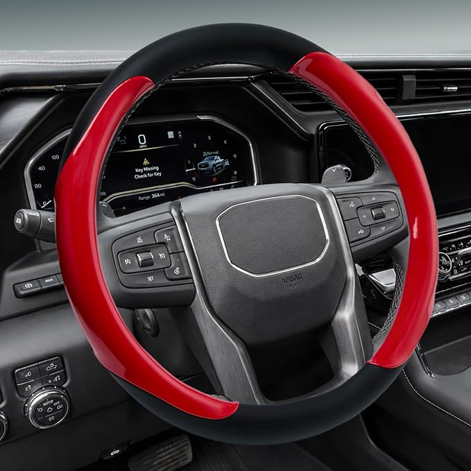 Yangday Leather Steering Wheel Cover for GMC Sierra 1500 2500 3500, 14.5-15 inches Car Steering Wheel Cover with Anti-Slip Massage Particle (Bright Red)