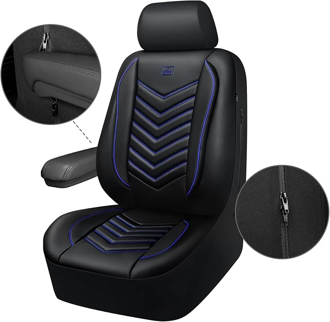 CAR PASS 3D Foam Faux Leather Seat Covers Full Set, Waterproof Leather Seat Cover for Cars, Luxury Universal Fit for SUV Truck Sedan Automotive, Armrest Airbag Compatible Anti-Slip, Black and Blue