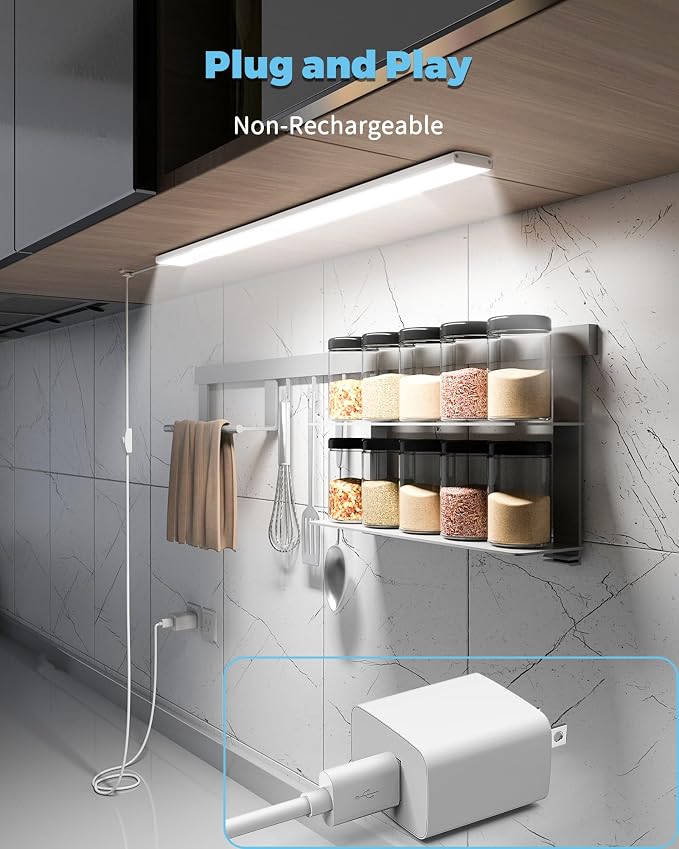 ASOKO 24" Plug-in Under Cabinet Lighting, Cool White Workbench Bar | ASOKO 24" Plug-in Under Cabinet Light, 900LM Dimmable Cool White 6000K LED Workbench Bar for Kitchen Sink Desk