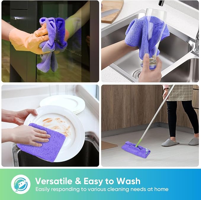 HOMEXCEL Purple Microfiber Cleaning Cloth, 12 Pack Premium Microfiber Towels for Cars, Lint Free, Scratch-Free, Highly Absorbent, Reusable Cleaning Rags for Car, Household, Kitchen, Window,11.5"X11.5"